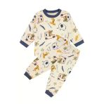 Erkek Bebek Bej Laci Biyeli Hayvanlı Desenli Pijama Takımı