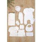 Erkek Bebek Beyaz Natıral Pamuk Kumaş Lüks 10 Lu Hastane Çıkışı Set STL6787