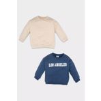 Erkek Bebek Bisiklet Yaka Baskılı İçi Yumuşak Tüylü 2'li Sweatshirt