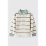 Erkek Bebek Çizgili Yakalı Ekru Sweatshirt 0-6 Ay (56-62 cm)