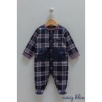 Erkek Bebek Ekose Desenli Patikli Tulum %100 Pamuk (1-12 Ay) Sonbahar / Kış - Lacivert - 6 - 9 Ay