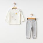 Erkek Bebek Giyim Sevimli Hayvan Figürlü Uzun Kollu Alt-Üst 2'li Pijama Takımı %100 Pamuk - 6 - 9 Ay - Gri