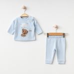 Erkek Bebek Giyim Sevimli Kabartmalı Ayıcık Desenli Uzun Kollu Alt-Üst 2'li Pijama Takımı %100 Pamuk - 6 - 9 Ay - Mavi