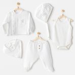Erkek Bebek Hastane Çıkışı 5 Parça Muslin AC25830 - 0 - 3 Ay - Beyaz