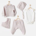Erkek Bebek Hastane Çıkışı 5 Parça Muslin AC25830 - 0 - 3 Ay - Gri
