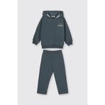 Erkek Bebek Kapüşonlu Fermuarlı Sweatshirt Beli Lastikli Petrol 2'li Eşofman Takımı 4 Yaş (104 cm)