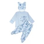 Erkek Bebek Mavi Fil Nakışlı Pijama Takımı 0-3 Ay