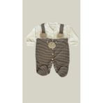 Erkek Bebek Tulum - Kahverengi - Beyaz - 3 - 6 Ay