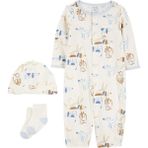 Erkek Bebek Tulum Set 3'lü Paket - Beyaz - 9 Ay