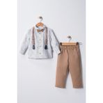 Erkek Bebek&çocuk Salopet Takım Gömlek Pantolon Papyon - 18 - 24 Ay - Beyaz - Camel