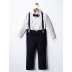 Erkek Bebek&çocuk Takım Elbise Papyon ve Salopetli 4'lü Set - 1 Yaş - Beyaz - Lacivert