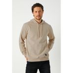 Erkek Bej Basic Kapüşonlu Regular Fit Normal Kesim 2 İplik Kumaş Günlük Sweatshirt