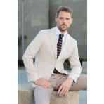 Erkek Bej Dokuma Slim Fit Mono Yaka Ceket