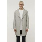 Erkek Bej Geniş Kesim Oversize Fit Pamuklu Dokuma Yan Cepli Orta Boy Ceket Yaka Trençkot