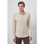 Erkek Bej Gofre Trend Desenli Dynamic Fit İtalyan Yaka Gömlek
