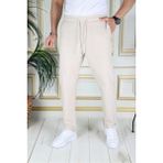 Erkek Bej Italyan Kesim Kaliteli Slim Fit Likralı Lastikli Bağcıklı Duble Paça Kumaş Pantolon Okul - 30