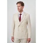 Erkek Bej Keten Kruvaze Slim Fit Sivri Yaka Takım Elbise - 46 - 6 Drop