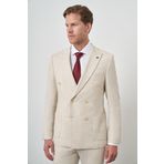Erkek Bej Keten Kruvaze Slim Fit Sivri Yaka Takım Elbise