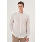 Erkek Bej Keten Trend Dynamic Fit Britli Yaka Gömlek - XL