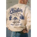 Erkek Bej Mountains Emotion Baskılı Oversize Bisiklet Yaka Uzun Kollu Sweatshirt
