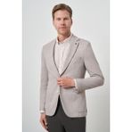Erkek Bej Örme Desenli Slim Fit Mono Yaka Ceket - 6 Drop - 48