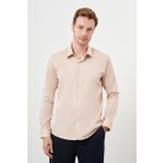 Erkek Bej Pamuk Düz Desen Sert Yaka Slim Fit Gömlek