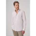 Erkek Bej Pamuk Trend Çizgili Slim Fit Yarım İtalyan Yaka Gömlek