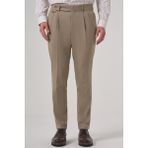 Erkek Bej Poliviskon Trend Desenli Slim Fit Çift Pile Pantolon
