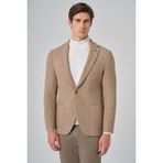 Erkek Bej Poliviskon Trend Desenli Slim Fit Mono Yaka Dokuma Ceket - 6 Drop - 52
