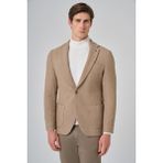 Erkek Bej Poliviskon Trend Desenli Slim Fit Mono Yaka Dokuma Ceket