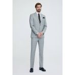 Erkek Bej Regular Fit Kareli Mono Yaka Takım Elbise - 56 / 6
