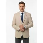 Erkek Bej Slim Fit Blazer Ceket – Çizgili Dokulu Kumaş – Çift Düğmeli
