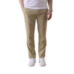 Erkek Bej Slim Fit Keten Karışımlı Çizgili Pantolon
