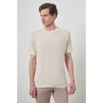 Erkek Bej Trend Bisiklet Yaka T-Shirt - XL