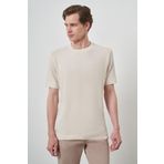 Erkek Bej Trend Bisiklet Yaka T-Shirt