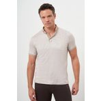 Erkek Bej Trend Merserize Jakar Desen Düğmeli Yaka Dynamic Fit T-Shirt