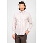 Erkek Bej Uzun Kol Kareli Regular Fit Gömlek - 4XL