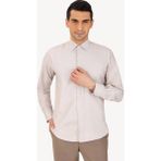 Erkek Bej Uzun Kol Klasik Punto Desenli Gömlek - 4XL
