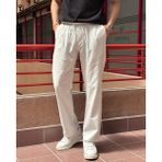 Erkek, Bel Lastikli, Geniş Kesim, Keten Dokuma, Pamuklu, Pileli Pantolon 302 - Beyaz - Oversize