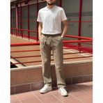 Erkek, Bel Lastikli, Geniş Kesim, Keten Dokuma, Pamuklu, Pileli Pantolon 302 - Haki - Oversize - 2XL