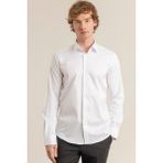 Erkek Beyaz %100 Pamuk Saten Non-Iron Ütü Istemeyen Casual Cepsiz Modern Fit Gömlek - XL
