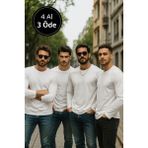 Erkek Beyaz 4'lü Paket Basic Uzun Kollu Tişört Sporcu Body T-Shirt - 0 Siyah