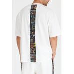 Erkek Beyaz Arka Garnili Tişört Oversize - XL