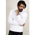 Erkek Beyaz Balıkçı Yaka Çizgili Slim Fit Örme Kazak 2100015