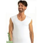 Erkek Beyaz Bambu V Yaka Sıfır Kol Atlet (Beyaz/M)