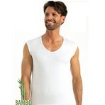 Erkek Beyaz Bambu V Yaka Sıfır Kol Atlet (Beyaz/S)