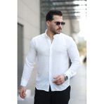 Erkek Beyaz Basic %100 Pamuklu Dökümlü Kumaş Uzun Kollu Salaş Gömlek