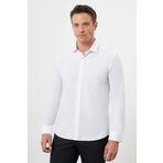 Erkek Beyaz Basic Düz Desen İtalyan Yaka Slim Fit Gömlek