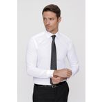 Erkek Beyaz Basic Slim Fit Dar Kesim Düz Sert Yaka Uzun Kollu Gömlek