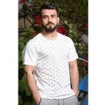 Erkek Beyaz Çapa Baskılı Kısa Kollu Bisiklet Yaka Tişört 20etshcapa